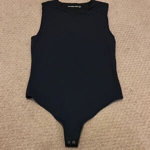 Abercrombie & Fitch Black Sleeveless Ribbed One-Piece Bodysuit